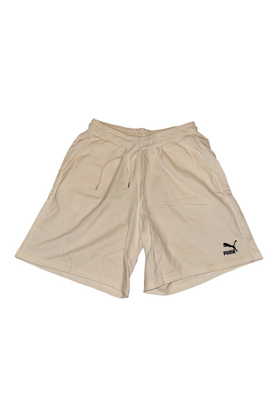 White PUMA Fleece Sweat Shorts with Drawstring